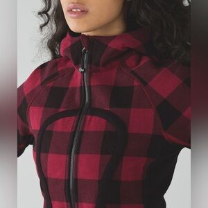 RARE Lululemon Scuba Hoodie II Camp Check Printed Heathered Cranberry Black